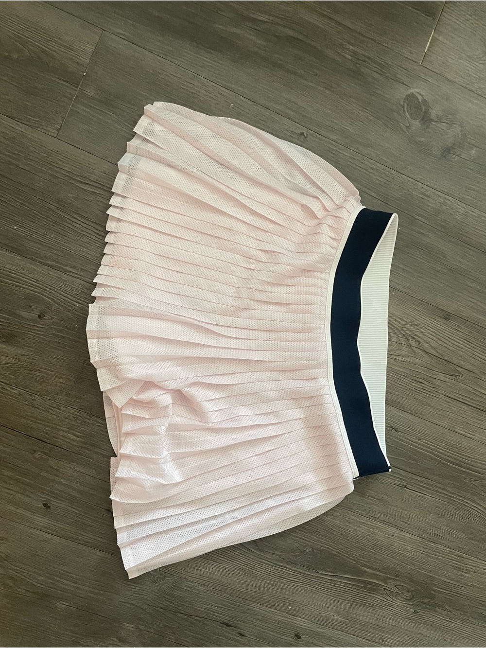 Athleta Light Pink Pleated Mini Skirt with Navy Waistband